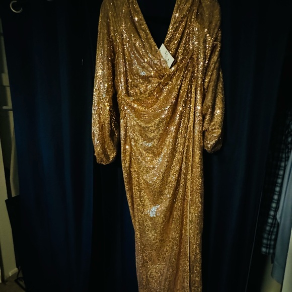 Rose gold sequin gown with slitted sleeves. Gorgeous. Size 1x - Picture 6 of 6